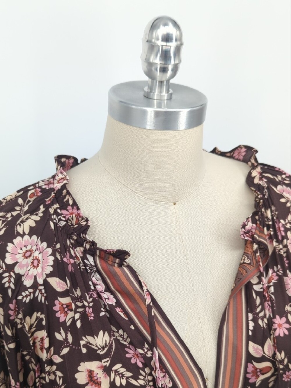 00337 Current Air Floral Satin Dress Brown size Medium bohemian western rustic - Picture 4 of 8